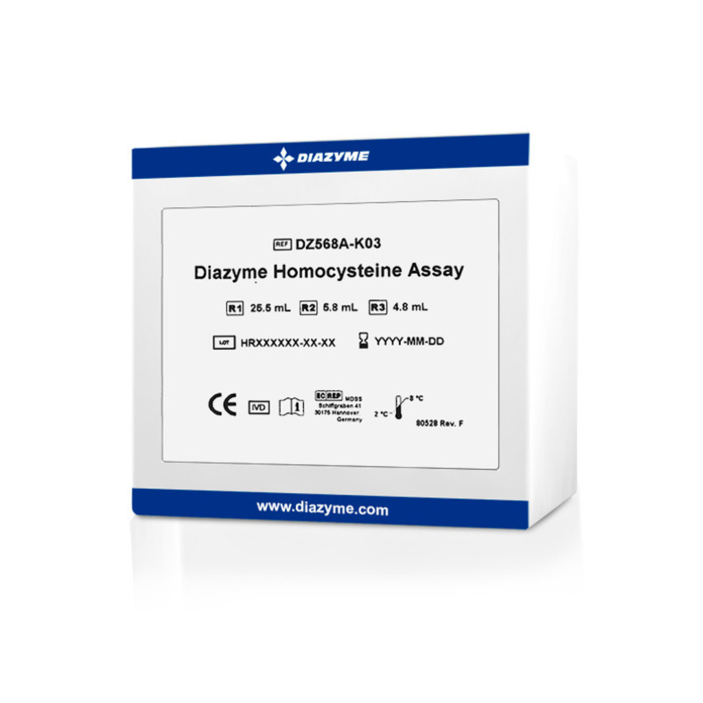 Diazyme Homocysteine Enzymatic Assay kit (liquid stable), R1 : 1 x 27mL   R2: 1 X 5.5 ml; R3: 1 X4 ml