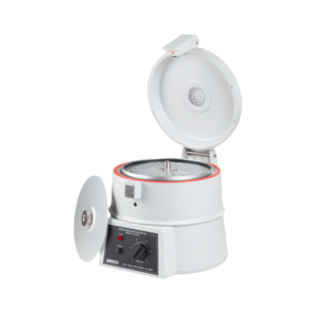 MICRO-HEMATOCRIT CENTRIFUGE, 24 PLACES, 12,000 RPM, 5 MIN. TIMER WITH BELL SIGNAL, ELECTRIC MOTOR BRAKING AND SAFETY LATCH. READER INCLUDED. 110V