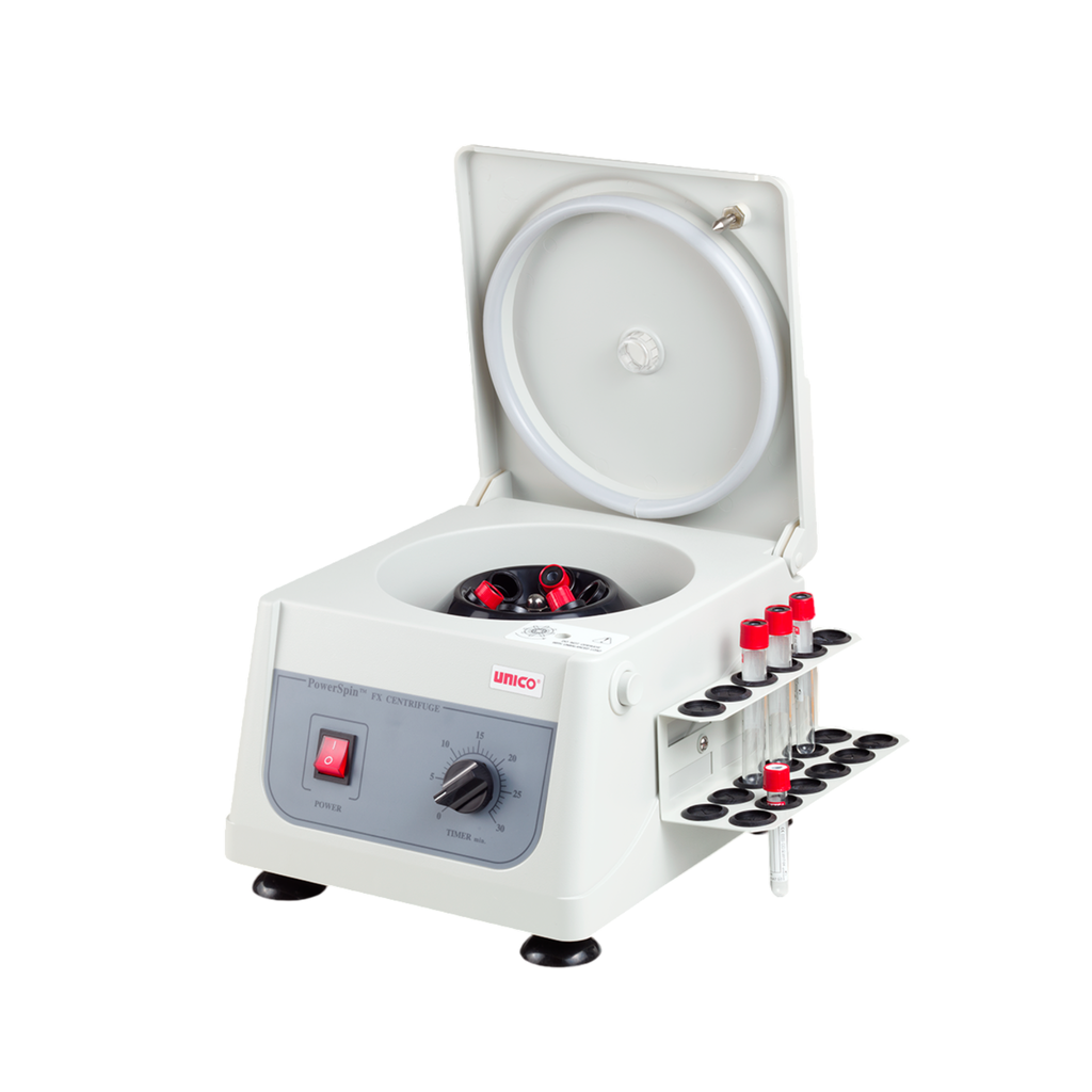 PowerSpin FX centrifuge, fixed speed 3,400 RPM, 6 place, 30 min. timer,  6x10ml or 3x15ml capacity, with 18 Place Tube Holdster Rack