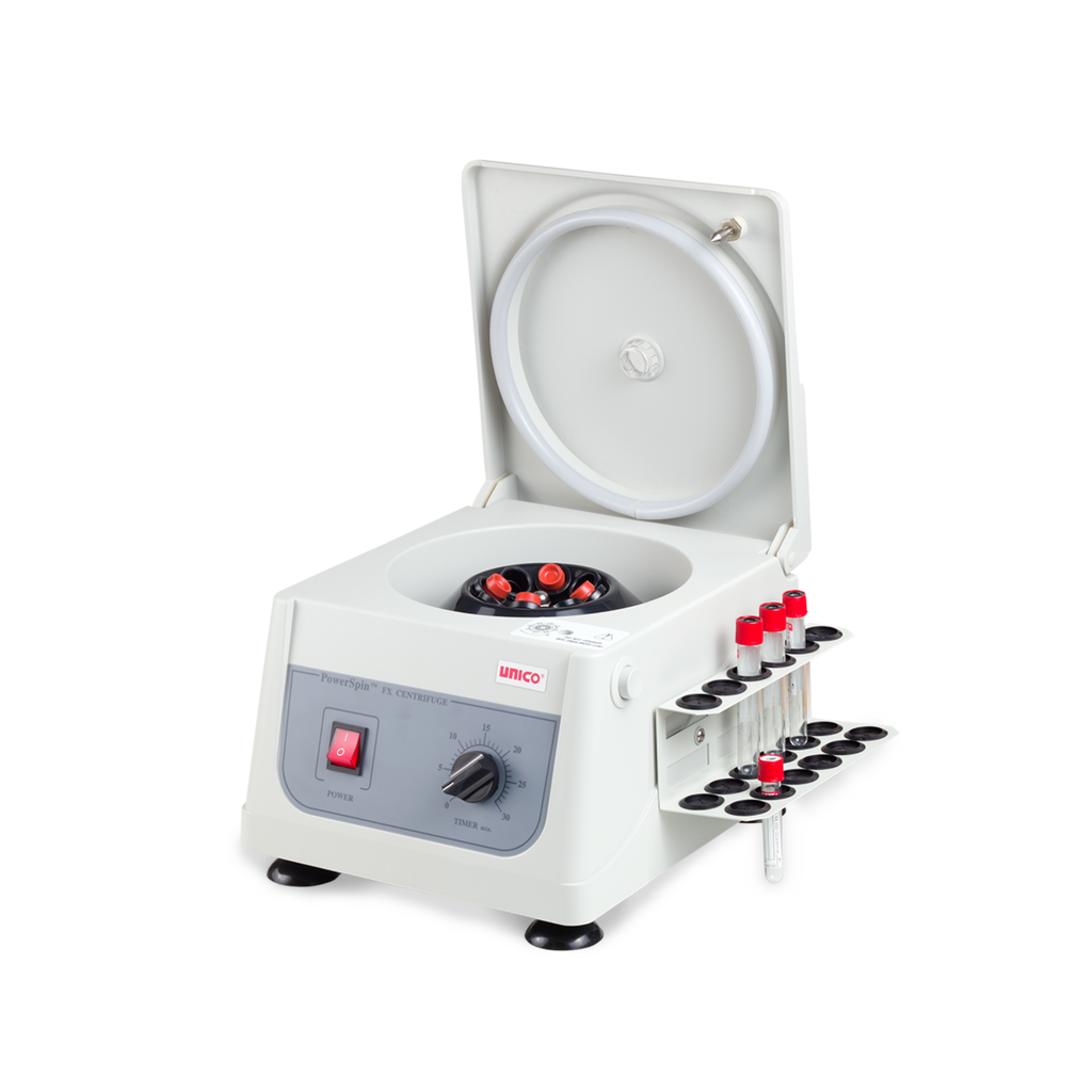PowerSpin FX centrifuge, fixed speed 3,400 RPM, 8 place, 30 min. timer,  6x10ml capacity, with 18 Place Tube Holdster Rack